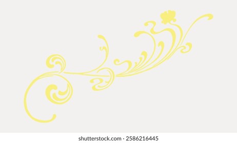 Yellow ornament divider, leafy vintage design illustration isolated on white, vector. 