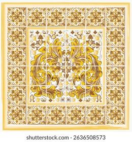 Yellow ornament majolica vector design for scarf