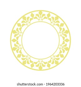 Gelbes ornamentales kreisförmiges Muster auf weißem Hintergrund. Kartenvorlagendesign. Dekorativer Vektorrahmen.