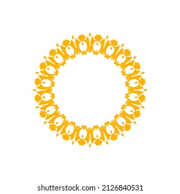 Yellow ornamental circular pattern on white background. Card template design. Decorative vector frame.