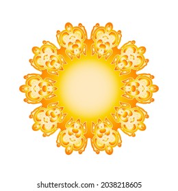Yellow ornamental round pattern on white background. Card template design. Vector illustration.