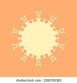 Yellow ornamental round pattern on orange background. Card template design. Vector illustration.