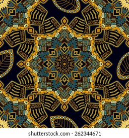 Yellow ornamental seamless pattern. Abstract wallpaper