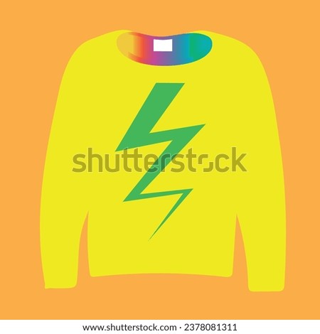 The yellow outfit in front of the background and the lightning bolt pattern in green in front of it