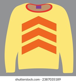 The yellow outfit in front of the background and the upward pattern of orange colors in front of it