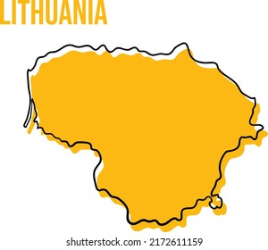 Esquema amarillo del mapa de Lituania con contorno negro