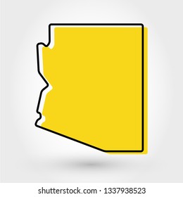 yellow outline map of Arizona, stylized concept