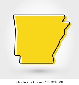 yellow outline map of Arkansas, stylized concept