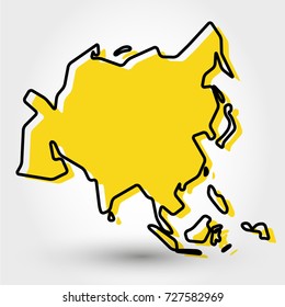 yellow outline map of Asia, stylized concept