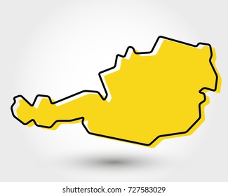 yellow outline map of Austria, stylized concept