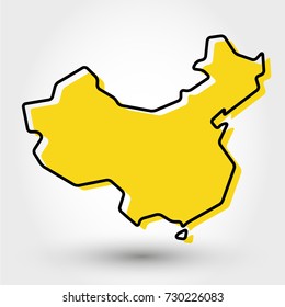 yellow outline map of China, stylized concept