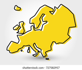 yellow outline map of Europe, stylized concept