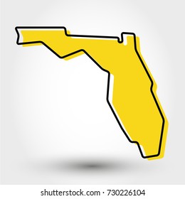 yellow outline map of Florida, stylized concept