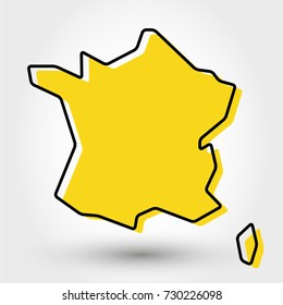 yellow outline map of France, stylized concept