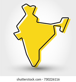 yellow outline map of India, stylized concept