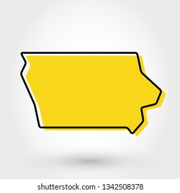 Yellow Outline Map Of Iowa, Stylized Concept