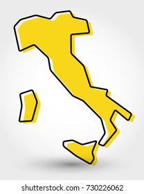 yellow outline map of Italy stylized concept