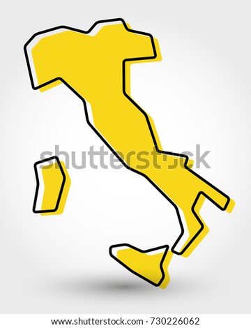 yellow outline map of Italy stylized concept