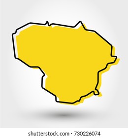 yellow outline map of Lithuania, stylized concept