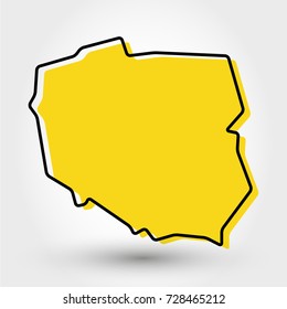 yellow outline map of Poland, stylized concept