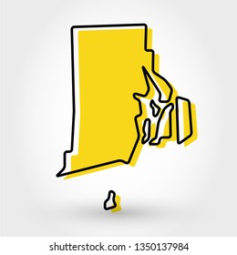 yellow outline map of Rhode Island, stylized concept