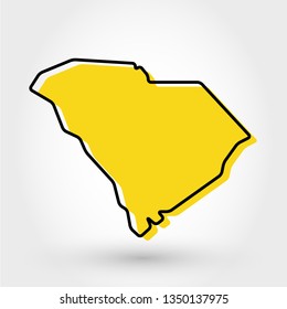 yellow outline map of South Carolina, stylized concept