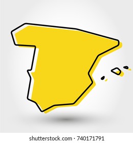 yellow outline map of Spain, stylized concept