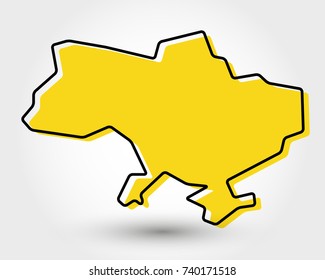 yellow outline map of Ukraine, stylized concept