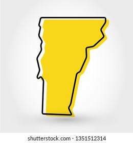 yellow outline map of Vermont, stylized concept