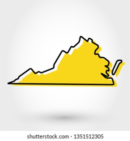 yellow outline map of Virginia, stylized concept