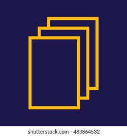 Yellow outline paper note icon. Document vector illustration. Blue background