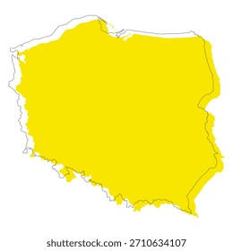 Gelbe Umrisskarte Polen. Vektor.