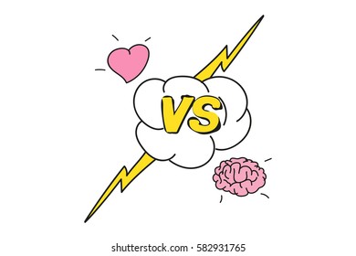 yellow outline versus sign like opposition. concept of confrontation, together, standoff, final fighting. isolated on white background. mind against love