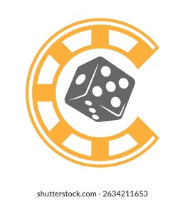 Yellow outlined casino chip and dice in motion