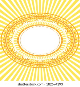 Yellow oval frame. Elliptic frame on sunny radial rays.