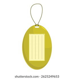 Yellow oval tag is hanging with a string, showing a blank label to add text