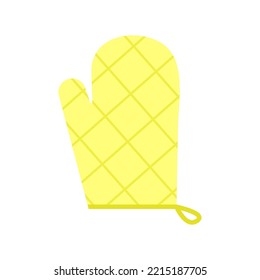 Yellow oven mitt isolated on white background. Flat oven glove with square pattern. Cartoon kitchenware vector illustration