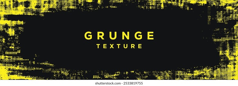 Marco de grunge superpuesto amarillo. Sello de texturas superpuestas con efecto grunge. Texturas de Vector de superposición de tensión. 