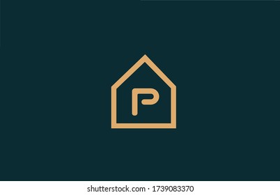 yellow P alphabet letter logo icon for business and company with house contour design