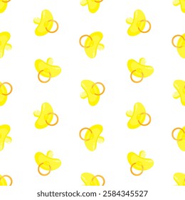 Yellow pacifiers vector seamless pattern. Baby dummy. Background, print, packaging design, wrapping