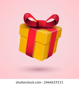 Yellow Package Or Gift With Red Ribbon Illustration