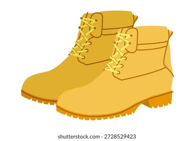 Gelb gepolsterter Kragen Arbeit Boot Frauen Farbe Paar. Lug Sohle Spitze Stiefel für Stadtarbeit Reisen und entspanntes Outfit. Technische Mode-Illustration CAD mockup Vektor Mann unisex isoliert zeitgenössischen Stil.