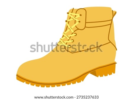 Yellow padded collar work boot women color flat. Lug sole lace boot for casual streetwear and everyday use. Technical fashion illustration CAD mockup smooth vector man unisex isolated trendy style.