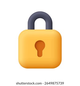 Yellow padlock with a black curved shackle and a keyhole. Security, safety, encryption, protection and privacy concept. 3d vector icon. Cartoon minimal style.