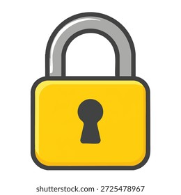 Un icono de candado amarillo con un grillete gris y una cerradura gris oscuro sobre un fondo blanco. Formato de Vector escalable adecuado para medios impresos y digitales.