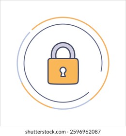 Yellow padlock icon inside circles, security concept. Illustration shows data protection and privacy