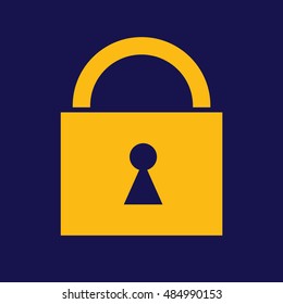 Yellow padlock icon vector. Blue background
