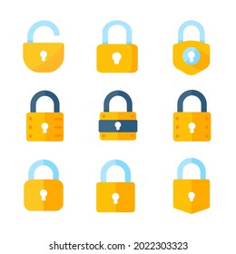 yellow padlock for locking the information on the computer data encryption concept