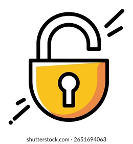Yellow padlock with open shackle black bold outline keyhole orange gradient simple icon