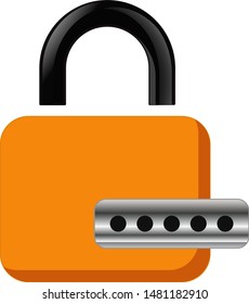 Yellow padlock with password entry panel. Vector icon.